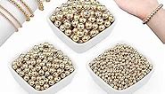 1200 Pieces Round Beaded Spacer Beads Seamless Smooth Loose Ball Beads for Stackable Bracelet Jewelry Craft Making, 8 mm, 6 mm, 4 mm (Gold)