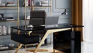 Hungled 71" Modern Black and Gold Office Wooden Executive Desk with Storage File Cabinet | Homary