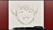 Easy anime drawing | how to draw cute anime boy laughing step-by-step