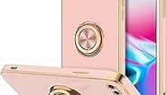 Hython Case for iPhone 8 Plus Case & iPhone 7 Plus Case Ring Holder Stand Magnetic Kickstand, Plating Rose Gold Edge Soft TPU Bumper Cover Shockproof Protective Phone Cases for Women Girls Boys, Pink