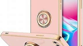 Hython Case for iPhone 8 Plus Case & iPhone 7 Plus Case Ring Holder Stand Magnetic Kickstand, Plating Rose Gold Edge Soft TPU Bumper Cover Shockproof Protective Phone Cases for Women Girls Boys, Pink