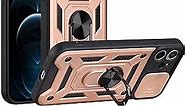 CCSmall Sturdy Case for Apple iPhone 12 Mini (Not 12) with Slide Camera Window, Heavy Duty Military Grade Protection Phone Cover Built-in 360°Rotate Ring Stand for Apple iPhone 12 Mini SJ Rose Gold