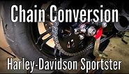 How to convert from a belt to chain drive on a motorcycle: Harley-Davidson Sportster