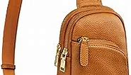 S-ZONE Sling Bag for Women, Genuine Leather Fanny Packs RFID Blocking Crossbody Chest Bags, Gifts for Women Men Brown