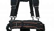 KUNN Tool Belt with Suspenders - Pro Framer Belt/Suspenders Combo Apron(Removable Pouch and Waist Belt) with Multiple Pockets & Hammer Holder for Carpenter,Construction and Electrician,Grey