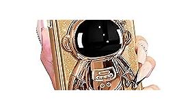 Buleens for iPhone XR Case Astronaut, Clear Cases for iPhone XR with Glitter Paper & Spaceman Stand, Women Girls Cute Electroplated Sparkly Space Phone Cover for XR Golden