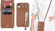 iPhone XR Phone Case with Card Holder for Women, iPhone XR Case Wallet with Strap Credit Card Slots Crossbody with Kickstand Zipper Case for iPhoneXR - Brown