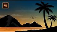Palm Tree Silhouette Landscape Illustration | Adobe Illustrator Tutorial