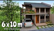 6x10 meters (60 sqm), House Design with 3 Bedrooms (19.69x32.81 ft, 645.84 sqft)