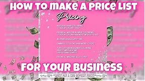 BUSINESS PRICE LIST TUTORIAL 💗CUTE AND EASY