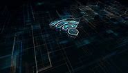 Blue particle WIFI logo wireless network concept futuristic technology abstract background