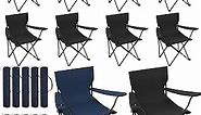 10 Pack Folding Camping Chairs with Carrying Bag Outdoor Portable Lawn Chairs Lightweight Collapsible Beach Chairs with Mesh Cup Holder for Camping Fishing Travel Beach Sports (Black, Blue)