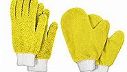 Microfiber Home Dusting Gloves and Glass Cleaning Mitts, Washable and Reusable, Yellow, 2 Pairs