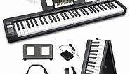 FVEREY Foldable Piano Keyboard, 61 Keys Semi Weighted Electric Keyboard, Portable Travel Piano Digital Music Keyboard for Beginners with Sustain Pedal, Music Stand, Bluetooth, MIDI