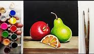 Realistic Painting In Only 10 Rs. Colors | Still Life Fruits Drawing Painting Step By Step