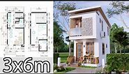 Two Storey Tiny House Plan 3x6 Meter Shed Roof Full Detailing
