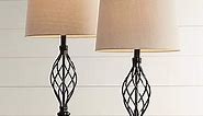Franklin Iron Works Annie Traditional Rustic Farmhouse Table Lamps 28" Tall Full Size Set of 2 Bronze Iron Scroll Tapered Cream Drum Shade for Living Room Bedroom House Bedside Nightstand Home