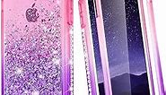 Ruky iPhone SE 2022 Case, iPhone SE 2020 Case, iPhone 7 8 Full Body Case for Girls Women Glitter Liquid with Built-in Screen Protector Protective Phone Case for iPhone 6/6s/7/8/SE 2020, Pink Purple
