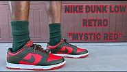 NIKE DUNK LOW RETRO "MYSTIC RED" REVIEW & ON FEET THE COLORS FOR THESE ARE A GREAT BLEND!
