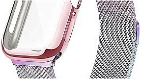 Geoumy Metal Magnetic Bands Compatible for Apple Watch Band 42mm with Case, Stainless Steel Milanese Mesh Loop Replacement Strap Compatible with iWatch Series 9/8/7/6/5/4/3/2/1 SE Women Men,Colorful