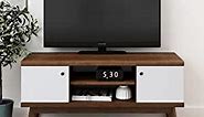 Living Skog Mid-Century TV Stand Media Console up to 50’’ - Scandinavian TV Stand Media Console – Multifunctional Wooden Storage Unit (Brown White)