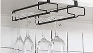 LINFIDITE Wine Glass Holder 2PCS Stemware Rack Hanger Under Cabinet Wine Glass Rack Kitchen Hanging Glass Storage Rack Organizer,Black