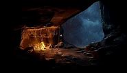 Deep Sleep in a Cozy Rainy Thunder Cave | Bonfire Sounds and for Stress Relief, Peaceful Deep Sleep