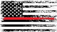 Stickios Thin Red Line Sticker - Firefighter Flag Sticker - Tattered American Flag Decal for Cars & Windows - Made in The USA (5.9 x 3.3 inches) - Support Fire Fighters