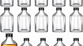Patelai Mini Liquor Bottles Glass Syrup Bottles Flask Bottles with Black Caps Clear Empty Alcohol Shot Bottles Small Champagne Container DIY Gift for Birthday Weddings Party Favors(100 ml, 16 Pcs)