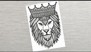 Lion mandala art | How to draw Lion face | Lion drawing | step-by-step | doodle #art #drawing