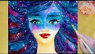 Watercolor Galaxy girl|How to draw colorful woman step by step tutorial for beginner|speed painting