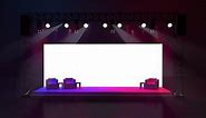 Motion Empty stage Design for mockup and Corporate identity, Display.Platform elements in hall.Blank screen for Graphic Resources. Scene event led night light staging. Animation loop 4k. 3D Animation.