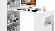 IFANNY 48 Inch Computer Desk with Bookshelf, Reversible Study Writing Desk with Storage Shelves & CPU Stand, Compact Office Desks & Workstations, White Desk for Bedroom, Kids Room, Study (White)