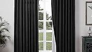 ChadMade Extra Wide Curtain 100" W x 102" L Polyester Linen Drape with Blackout Lining Pinch Pleat Curtain for Sliding Door Patio Door Living Room Bedroom, Black (1 Panel) Tallis Collection