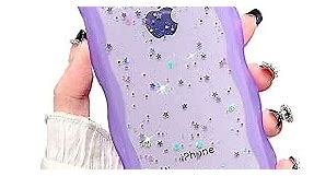 Curly Wave Shape Case Compatible with iPhone 6 iPhone 6s, Bling Cute Clear Glitter Case for Women Slim Soft Slip Resistant Protective - Purple