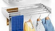 MrToNo Laundry Drying Rack Collapsible, Wall Mounted, Clothes Drying Rack, 40" Wide, 16.5 Linear Ft, 5 Aluminum Rods, 60 lb Capacity (White 40" Large)