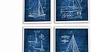 GnosisCollageArt Sailing Decor Gift Sailboat Blueprint Wall Art Set of 4 Unframed Prints