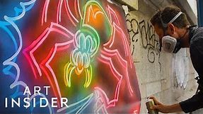How A Street Artist Creates Fake Neon Lights With Spray Paint
