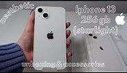 🍎 iphone 13 aesthetic unboxing 📦 [ starlight🌟 & 256gb ] 🤍 + accessories✨