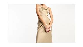 Six Stories Bridesmaids cowl front satin slip dress in champagne | ASOS