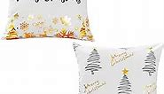 Christmas Decor Pillow Covers 18x18 Set of 2 Merry Christmas White Gold Winter Decorations Christmas Trees Ornaments Snowflakes Throw Cushion Cases for Couch Sofa Home
