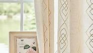 Gold Boho Curtains for Living-Room Metallic Stripe Print Curtain Panels for Bedroom 63 Inches Long Gold Foil Linen Semi Sheer Window Treatment Curtain Sets for Hotel Grommet 52"W 2 Panels Beige
