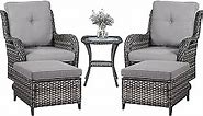 Belord 5 Pieces Patio Furniture Sets Wicker Outdoor Furniture, Rattan Patio Swivel Glider Chairs with 2 Ottoman and Glass Side Table