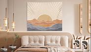 Boho Tapestry Wall Hanging for Bedroom Aesthetic, Bohemian Vintage 70s Rainbow Sun Tapestries for Living Room, Retro Hippie Sunset Sea Wall Tapestry for Dorm Room Decor (51" X 60")