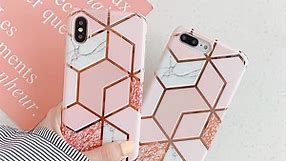 Pink Case iPhone 7/8 Plus Xs Xr 11 Marble Cases Shiny Bling