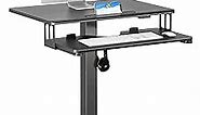 BONTEC Mobile Standing Desk with Keyboard Tray, Mobile Podium, Computer Workstation Up to 33Lbs, Laptop Sit or Stand Desk on Wheels, Height Adjustable Stand Up Table for Living Room, Bedroom, Office