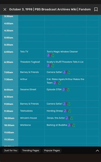 PTV Park Schedule Archive (Classic): October 3, 1998