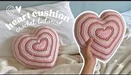 how to crochet a heart-shaped cushion/pillow | cute crochet room decor tutorial