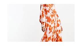 Selected Femme maxi shirt dress in bold orange floral | ASOS