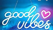 Good Vibes Neon Sign Dimmable,16''x 8''Blue Good Vibes Only Neon Signs for Wall Decor by USB Powered,LED Neon Lights Sign for Bedroom,Birthday Party, Bar, Wedding Decor